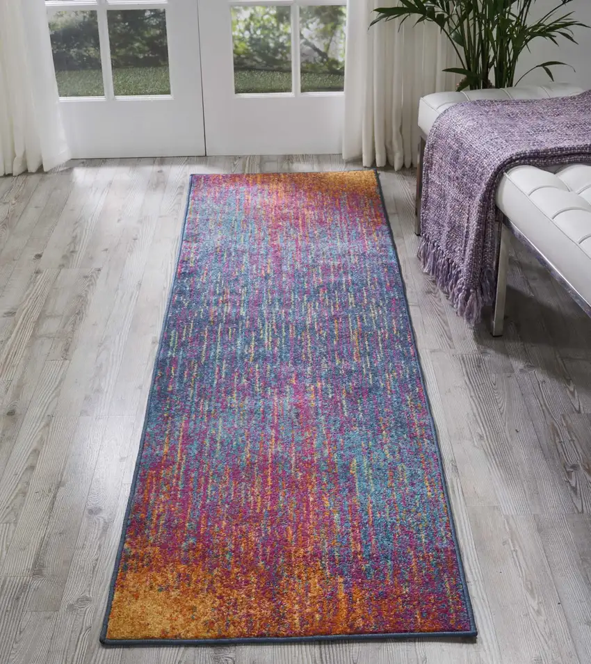 Rainbow Abstract Striations Runner Rug Photo 4