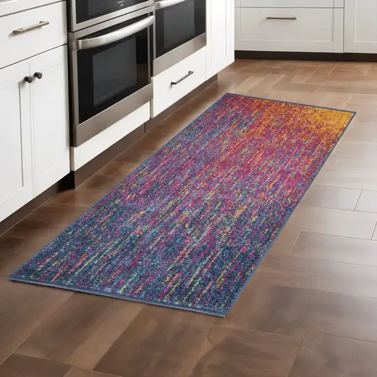 8' Blue And Orange Abstract Runner Rug Photo 2