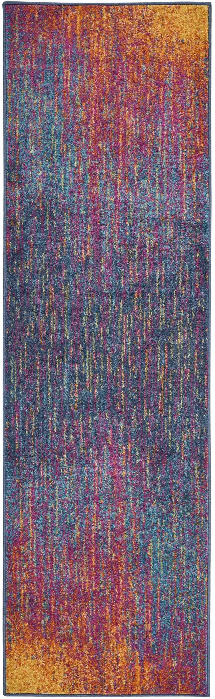8' Blue And Orange Abstract Runner Rug Photo 1