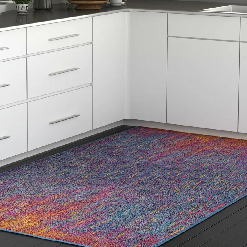 8' Blue And Orange Abstract Runner Rug Photo 2