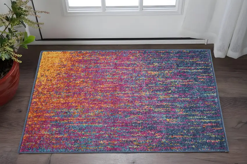 Blue And Orange Abstract Area Rug Photo 2