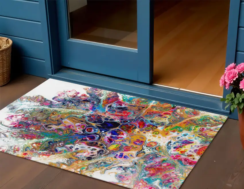 Rainbow And Ivory Abstract Washable Indoor Outdoor Area Rug Photo 1