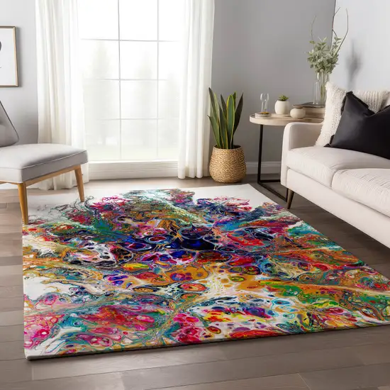 Rainbow And Ivory Abstract Washable Indoor Outdoor Area Rug Photo 8