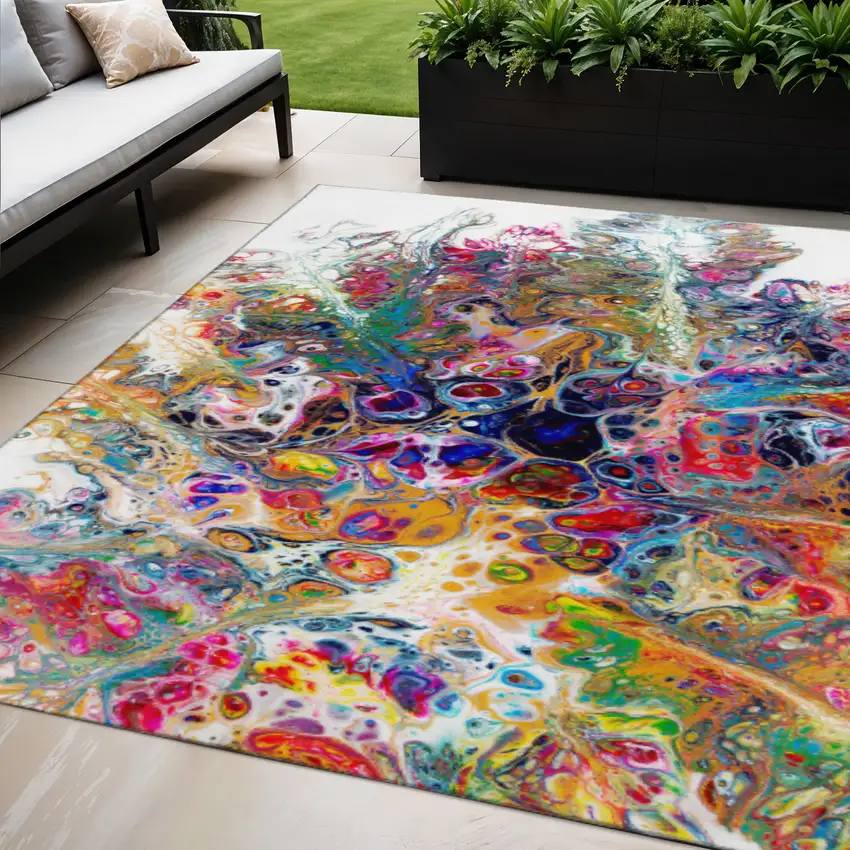 Rainbow And Ivory Abstract Washable Indoor Outdoor Area Rug Photo 1