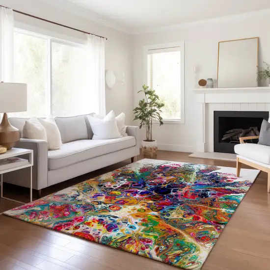 Rainbow And Ivory Abstract Washable Indoor Outdoor Area Rug Photo 9