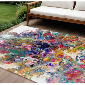 Photo of Rainbow And Ivory Abstract Washable Indoor Outdoor Area Rug