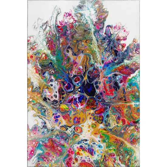 Rainbow And Ivory Abstract Washable Indoor Outdoor Area Rug Photo 2