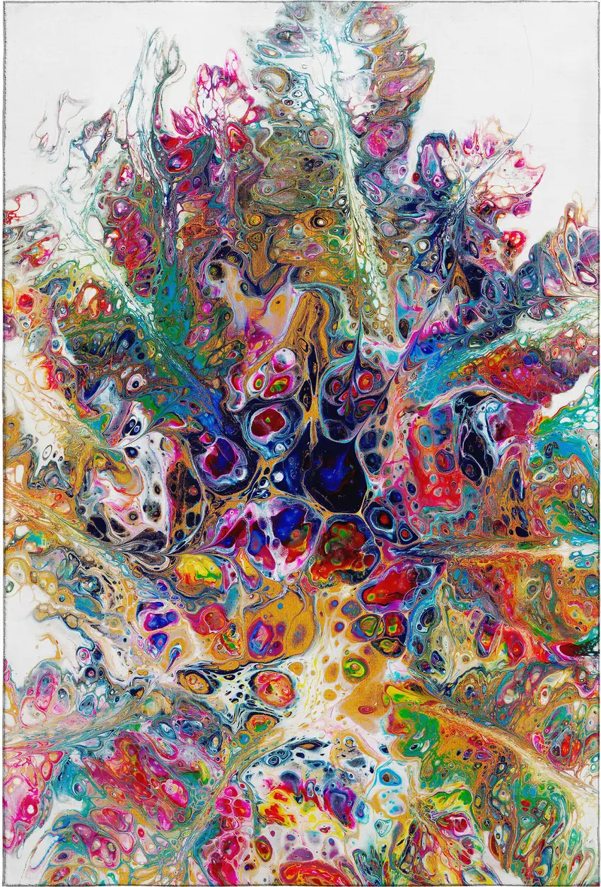 Rainbow And Ivory Abstract Washable Indoor Outdoor Area Rug Photo 2