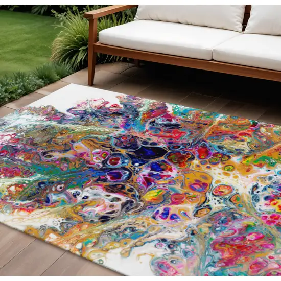 Rainbow And Ivory Abstract Washable Indoor Outdoor Area Rug Photo 1