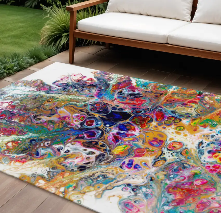 Rainbow And Ivory Abstract Washable Indoor Outdoor Area Rug Photo 1