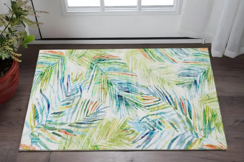 Rainbow And Ivory Geometric Washable Area Rug With UV Protection Photo 1