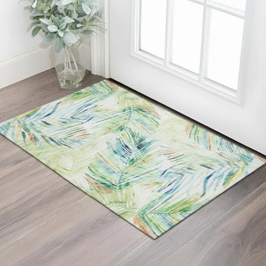 Rainbow And Ivory Geometric Washable Area Rug With UV Protection Photo 1