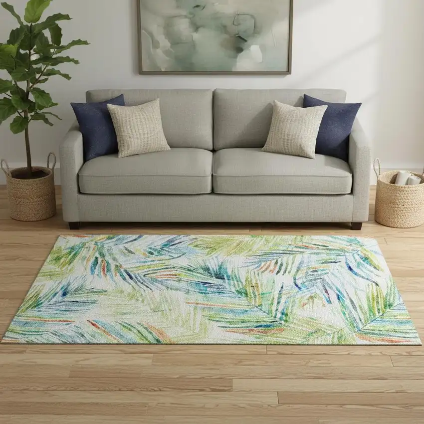 Rainbow And Ivory Geometric Washable Area Rug With UV Protection Photo 1