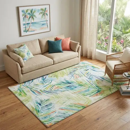 Rainbow And Ivory Geometric Washable Area Rug With UV Protection Photo 1