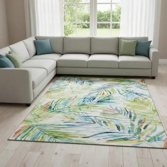 Rainbow And Ivory Geometric Washable Area Rug With UV Protection Photo 1