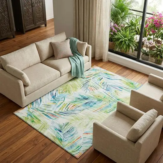 Rainbow And Ivory Geometric Washable Area Rug With UV Protection Photo 1