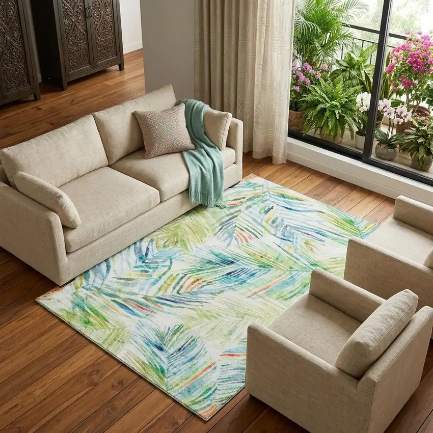 Rainbow And Ivory Geometric Washable Area Rug With UV Protection Photo 1