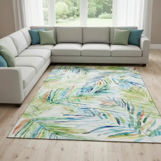 Rainbow And Ivory Geometric Washable Area Rug With UV Protection Photo 1