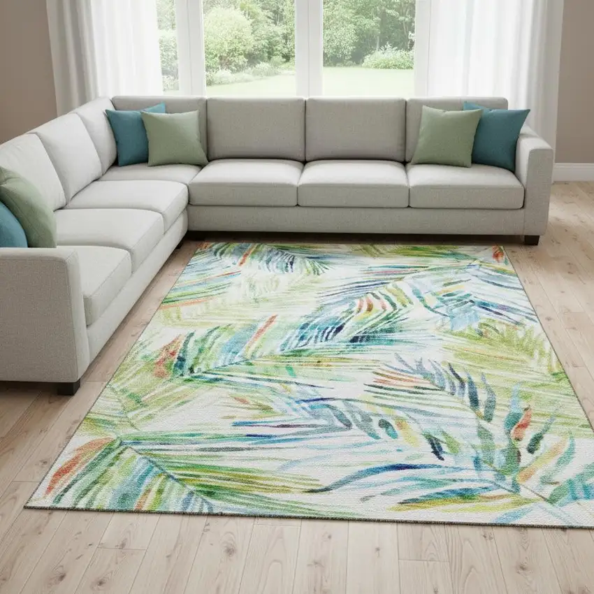 Rainbow And Ivory Geometric Washable Area Rug With UV Protection Photo 1