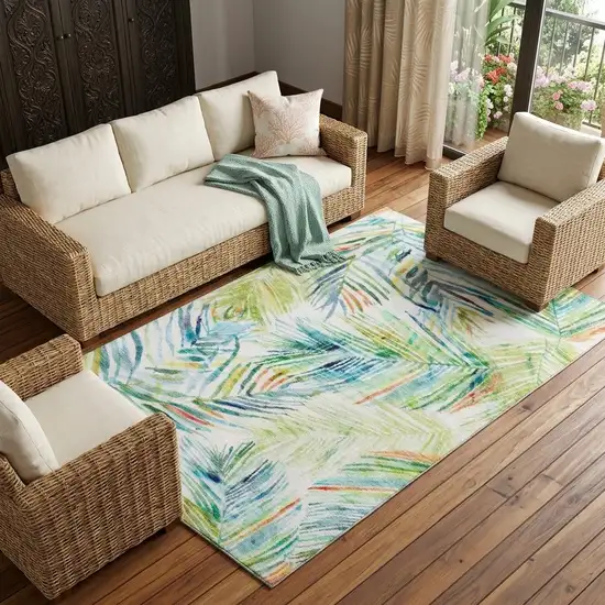 Rainbow And Ivory Geometric Washable Area Rug With UV Protection Photo 1