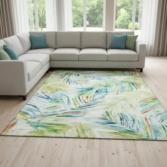 Rainbow And Ivory Geometric Washable Area Rug With UV Protection Photo 1