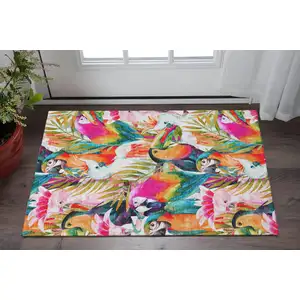 Photo of Rainbow And Ivory Geometric Washable Area Rug With UV Protection