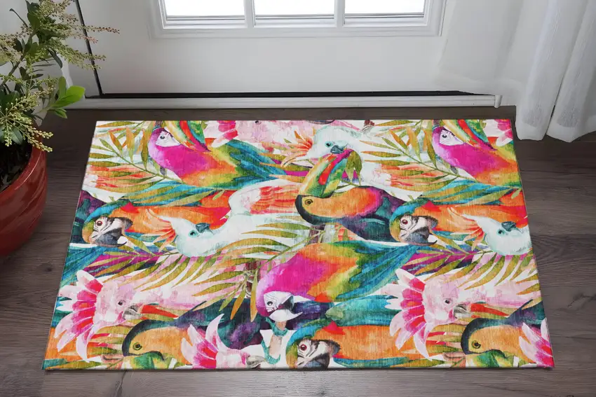 Rainbow And Ivory Geometric Washable Area Rug With UV Protection Photo 1