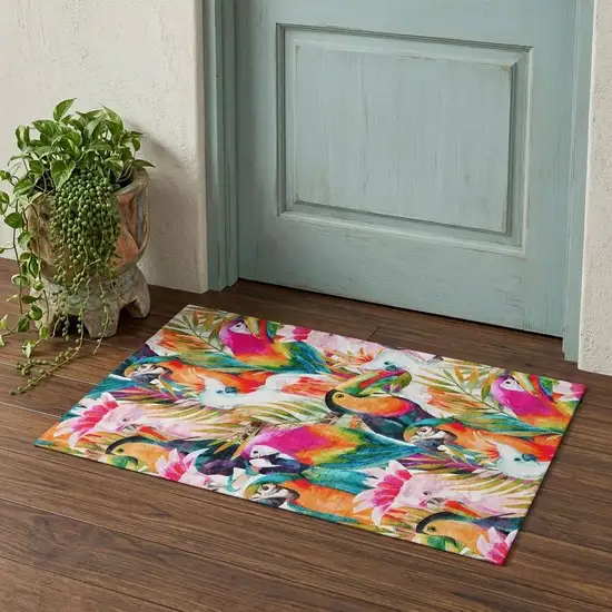 Rainbow And Ivory Geometric Washable Area Rug With UV Protection Photo 1