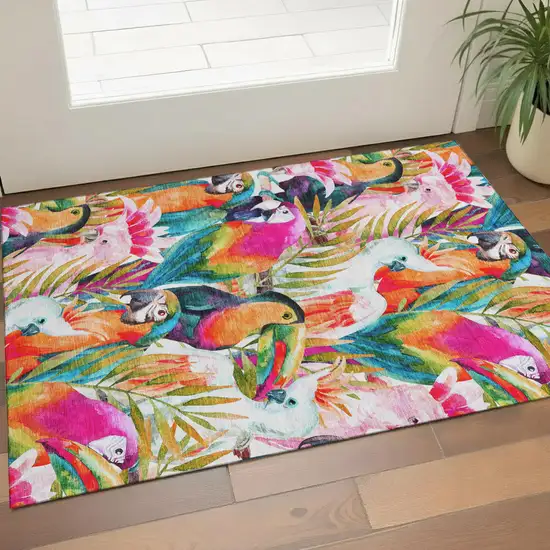 Rainbow And Ivory Geometric Washable Area Rug With UV Protection Photo 1