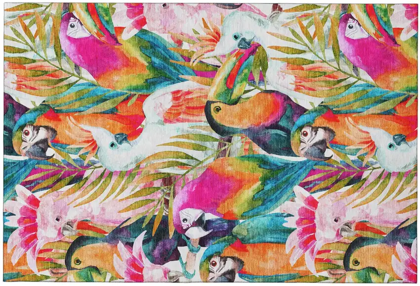 Rainbow And Ivory Geometric Washable Area Rug With UV Protection Photo 2