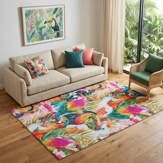 Rainbow And Ivory Geometric Washable Area Rug With UV Protection Photo 1