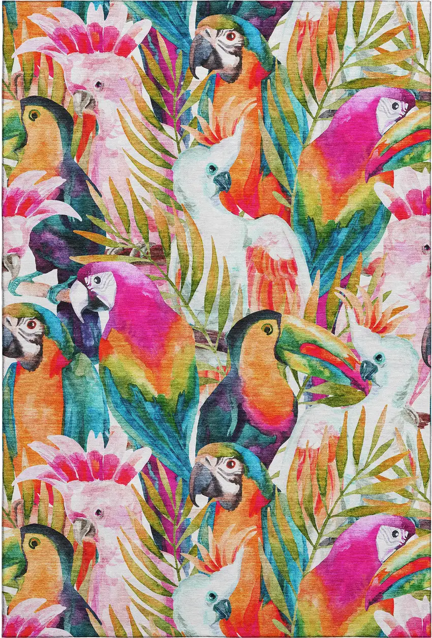 Rainbow And Ivory Geometric Washable Area Rug With UV Protection Photo 1