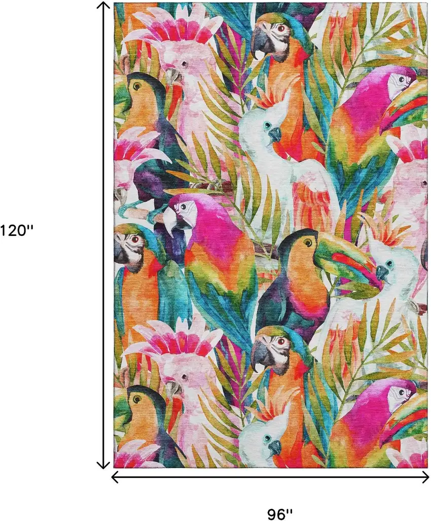 Rainbow And Ivory Geometric Washable Area Rug With UV Protection Photo 3