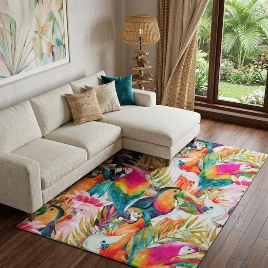 Rainbow And Ivory Geometric Washable Area Rug With UV Protection Photo 1