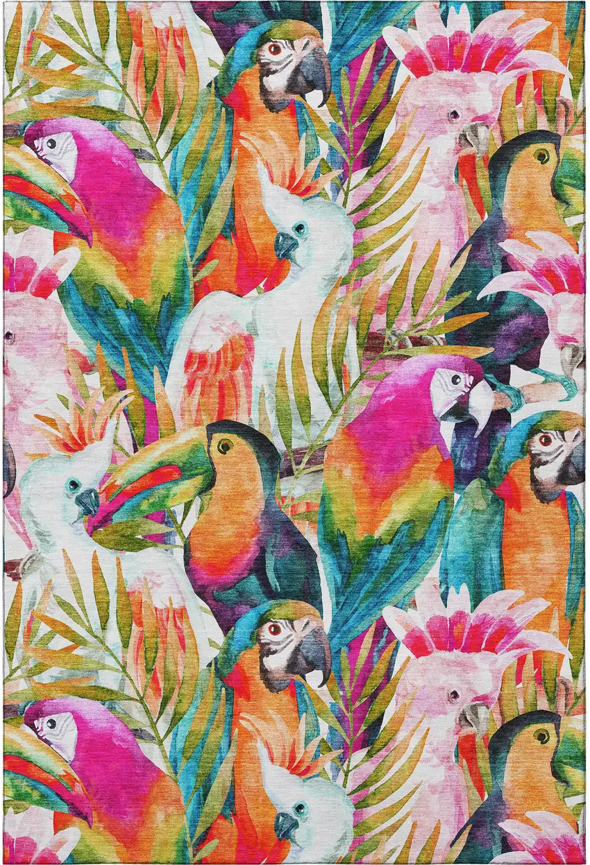 Rainbow And Ivory Geometric Washable Area Rug With UV Protection Photo 5