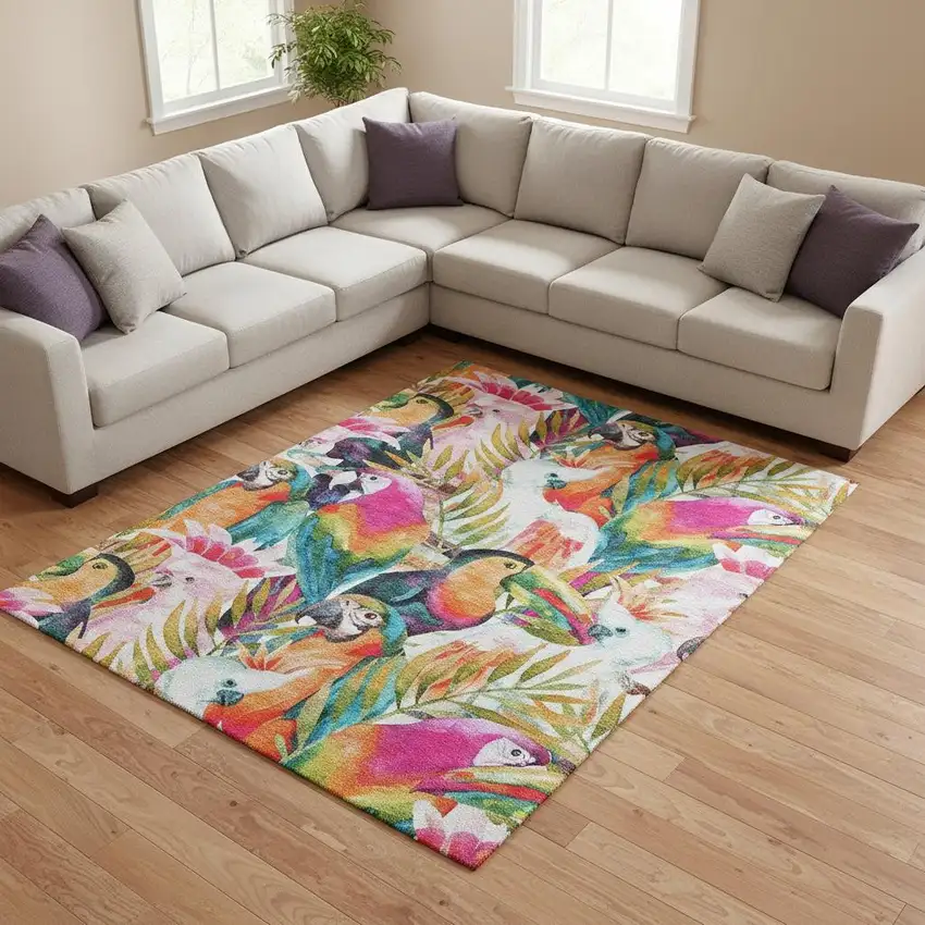 Rainbow And Ivory Geometric Washable Area Rug With UV Protection Photo 1