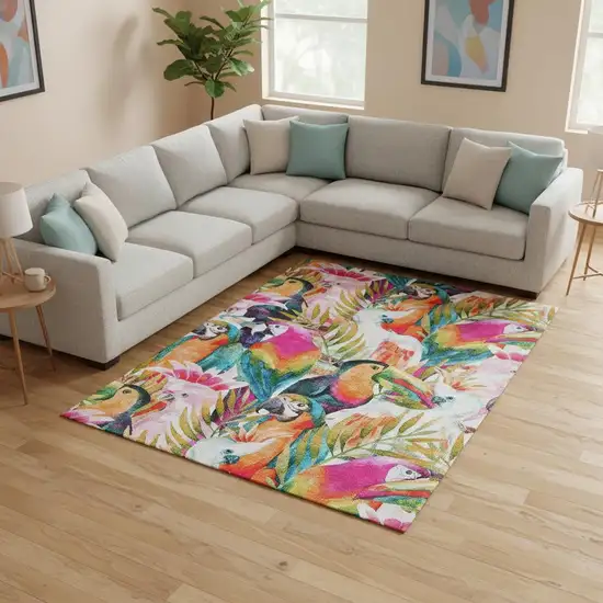 Rainbow And Ivory Geometric Washable Area Rug With UV Protection Photo 2