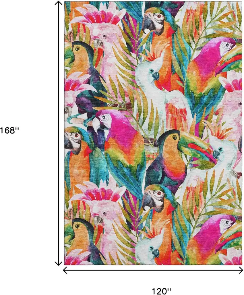 Rainbow And Ivory Geometric Washable Area Rug With UV Protection Photo 3