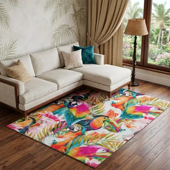 Rainbow And Ivory Geometric Washable Area Rug With UV Protection Photo 1