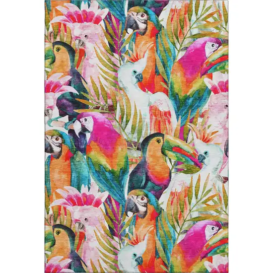 Rainbow And Ivory Geometric Washable Area Rug With UV Protection Photo 2