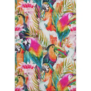 Photo of Rainbow And Ivory Geometric Washable Area Rug With UV Protection