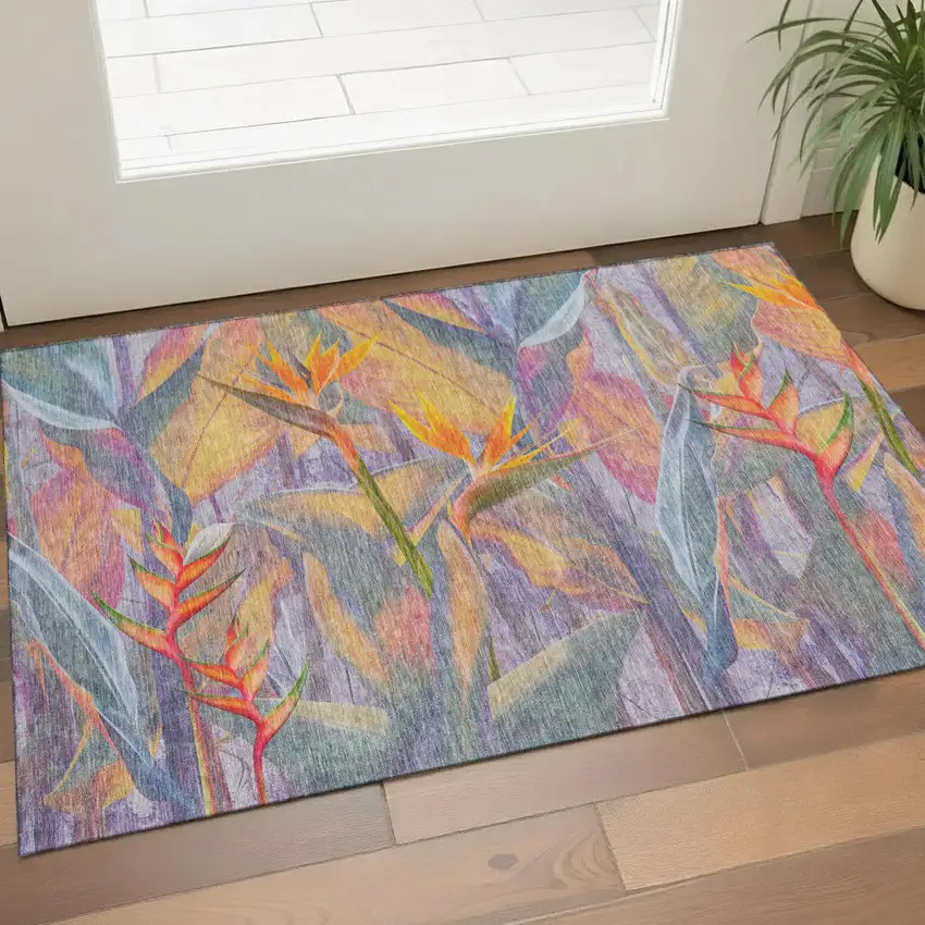 Rainbow And Ivory Geometric Washable Area Rug With UV Protection Photo 1