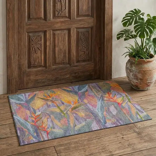 Rainbow And Ivory Geometric Washable Area Rug With UV Protection Photo 1