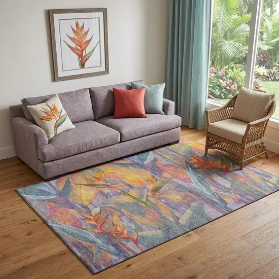 Rainbow And Ivory Geometric Washable Area Rug With UV Protection Photo 1