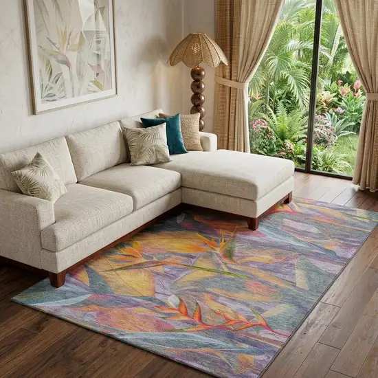Rainbow And Ivory Geometric Washable Area Rug With UV Protection Photo 1