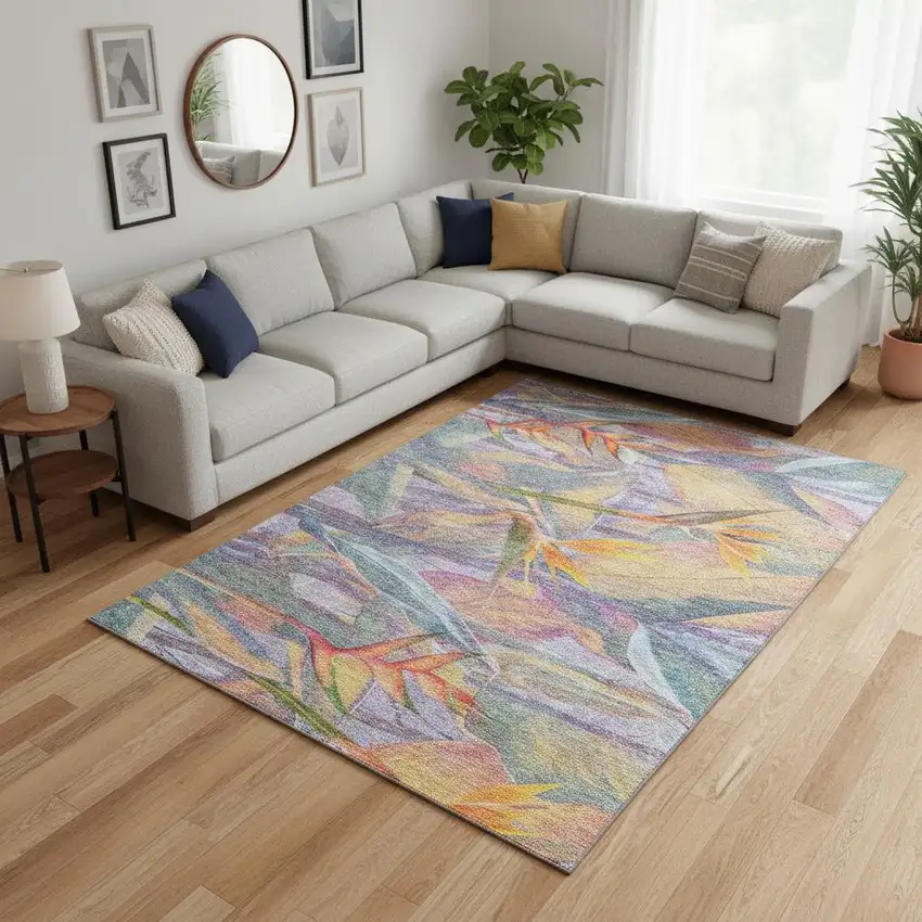 Rainbow And Ivory Geometric Washable Area Rug With UV Protection Photo 1