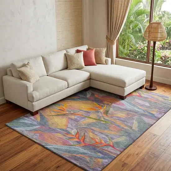 Rainbow And Ivory Geometric Washable Area Rug With UV Protection Photo 1