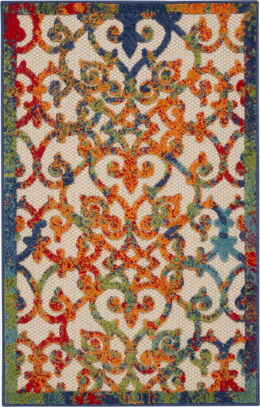 Ivory And Blue Floral Indoor Outdoor Area Rug Photo 6