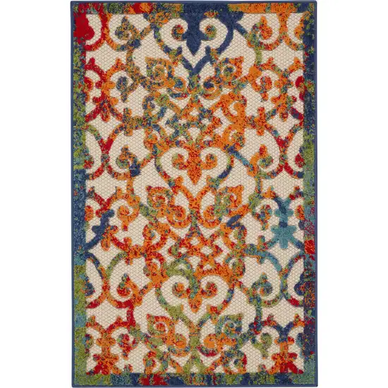 Ivory And Blue Floral Indoor Outdoor Area Rug Photo 6