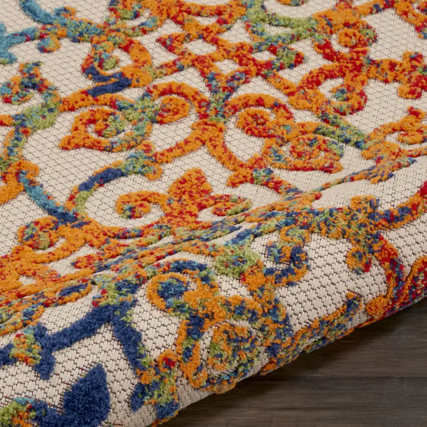 Ivory And Blue Floral Indoor Outdoor Area Rug Photo 5